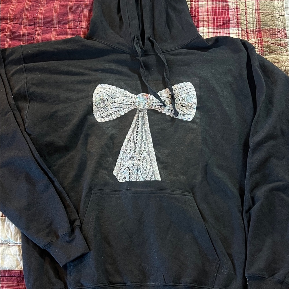 Hanes Black Sweater with White Bow Design